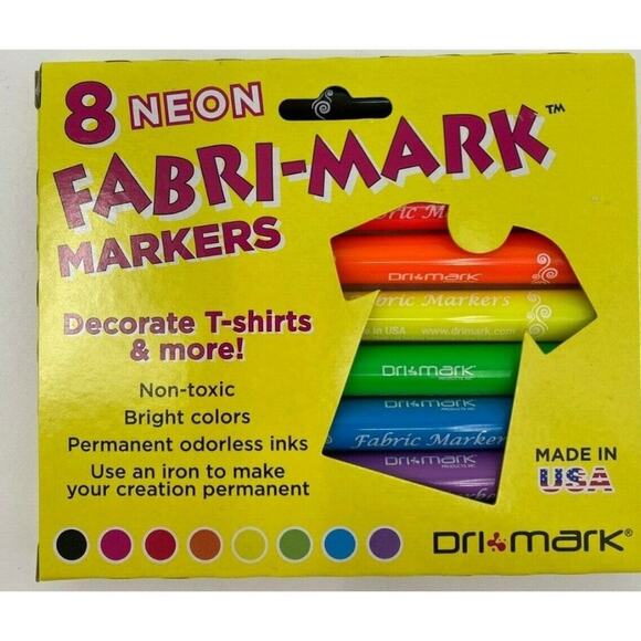 Fabri-mark Markers 8 Neon Drimark Decorate T-shirts & more! NEW Fabric FUN Write - Picture 1 of 5